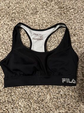 Fila Black Racerback Sports Bra with Silver Logo